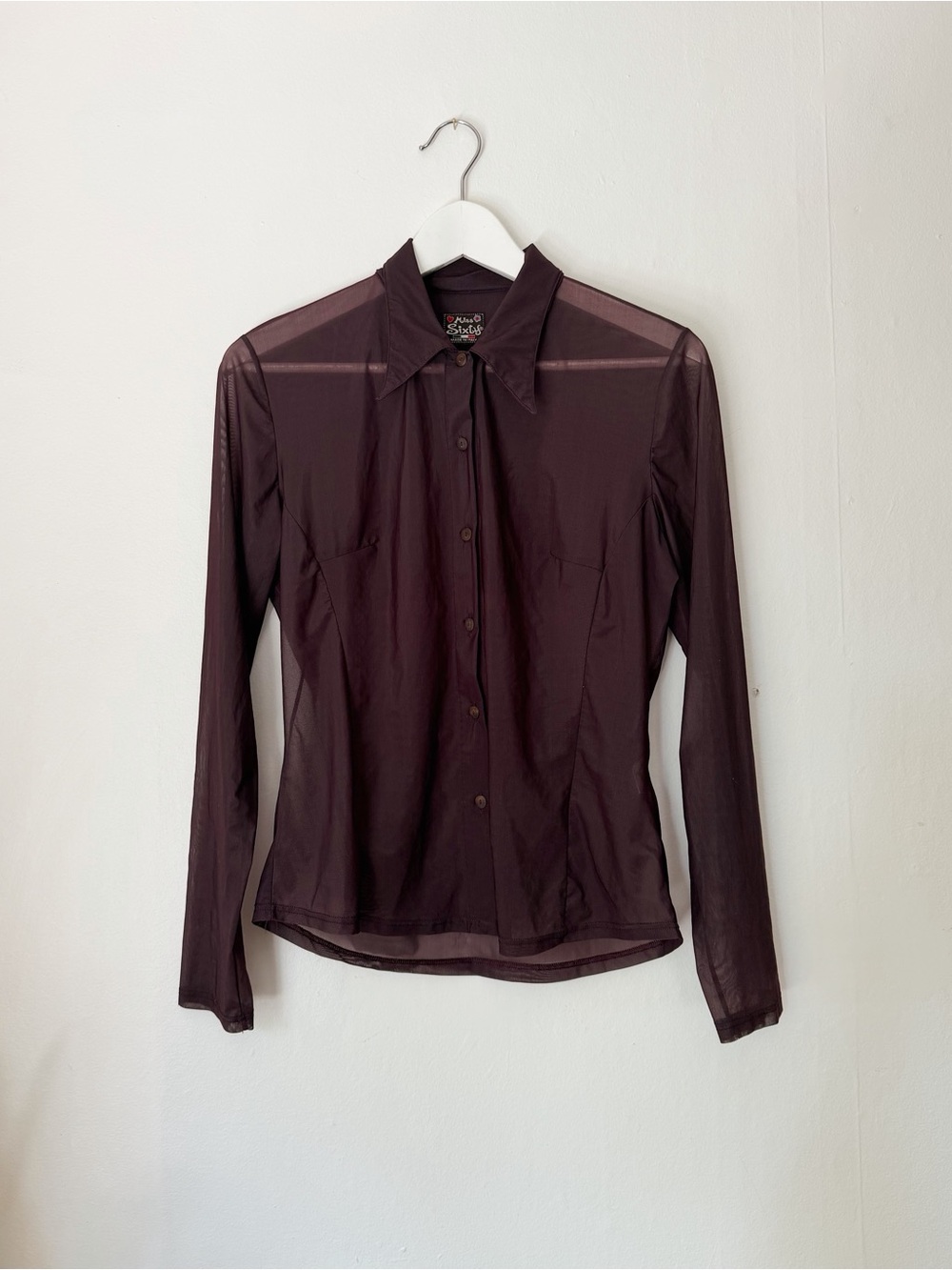 Miss Sixty Y2K Sheer Plum Button-Up Blouse